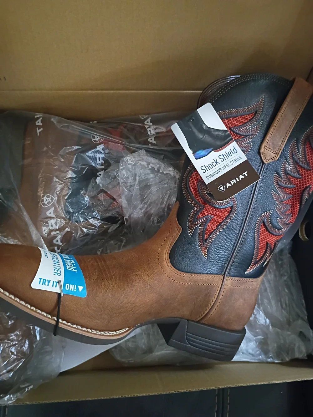 Ariat Men's Brown & Black Western / Boots with Red / Orange Stitching Size 13